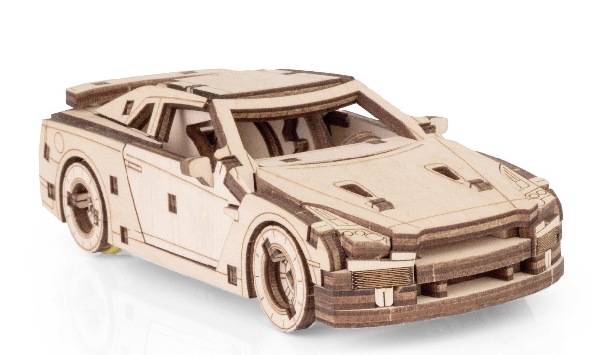 Деревянный конструктор EWA Спорткар с заводным механизмом
