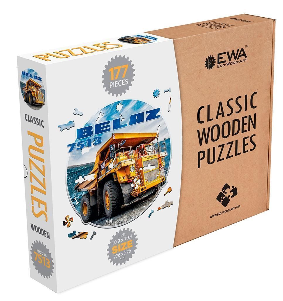 Деревянный пазл, фигурный для детей и взрослых EWA Автомобиль BELAZ 7513  28x28 см