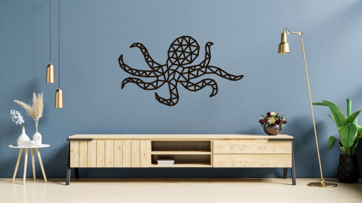 Деревянный декор настенный, панно, сборная модель EWA Design Большой Осьминог