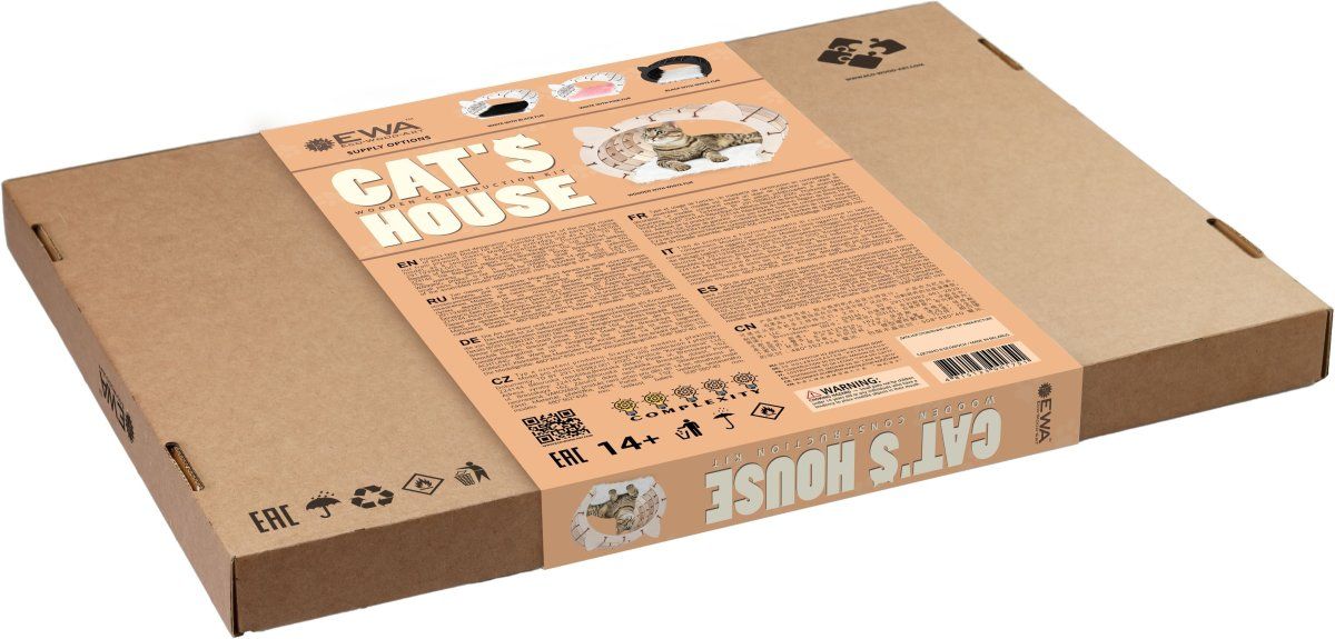 Домик для домашних животных, лежанка с мехом EWA Кошкин дом бежевый каркас-белый мех