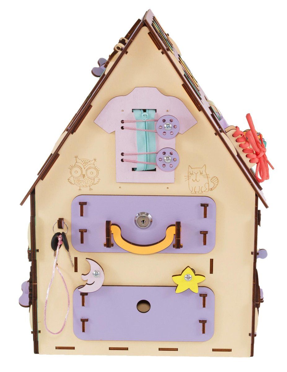 Бизиборд деревянный, бизидом развивающий EWA Домик