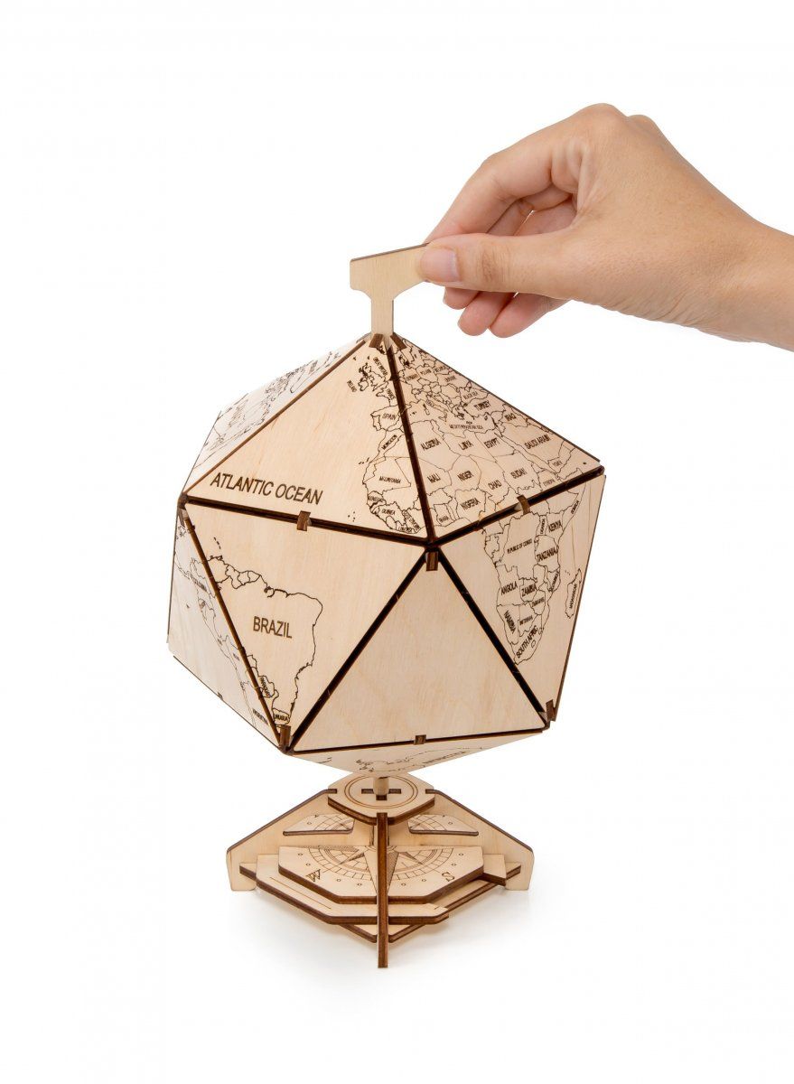 Конструктор деревянный 3D EWA Глобус Икосаэдр с секретом (шкатулка, сейф)