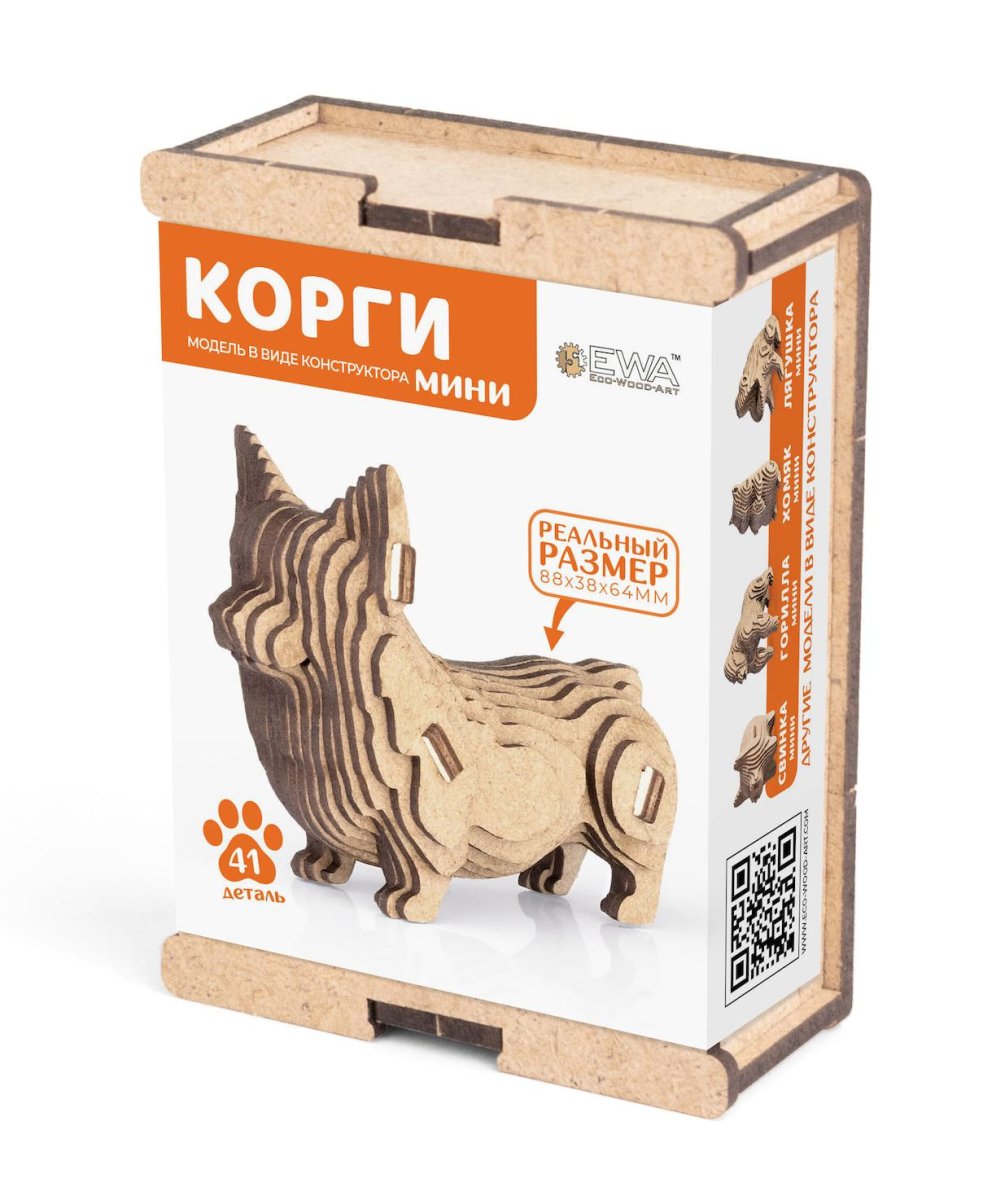 Деревянный конструктор EWA Собачка Корги мини