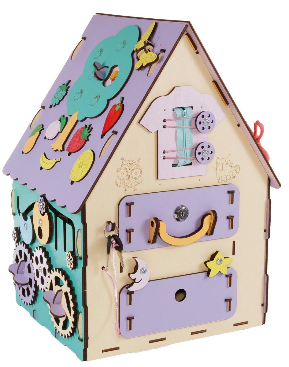 Бизиборд деревянный, бизидом развивающий EWA Домик