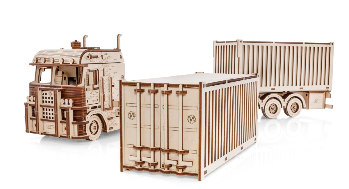 Сборная модель из дерева EWA Грузовой тягач Король дорог + Прицеп Контейнер для тягача