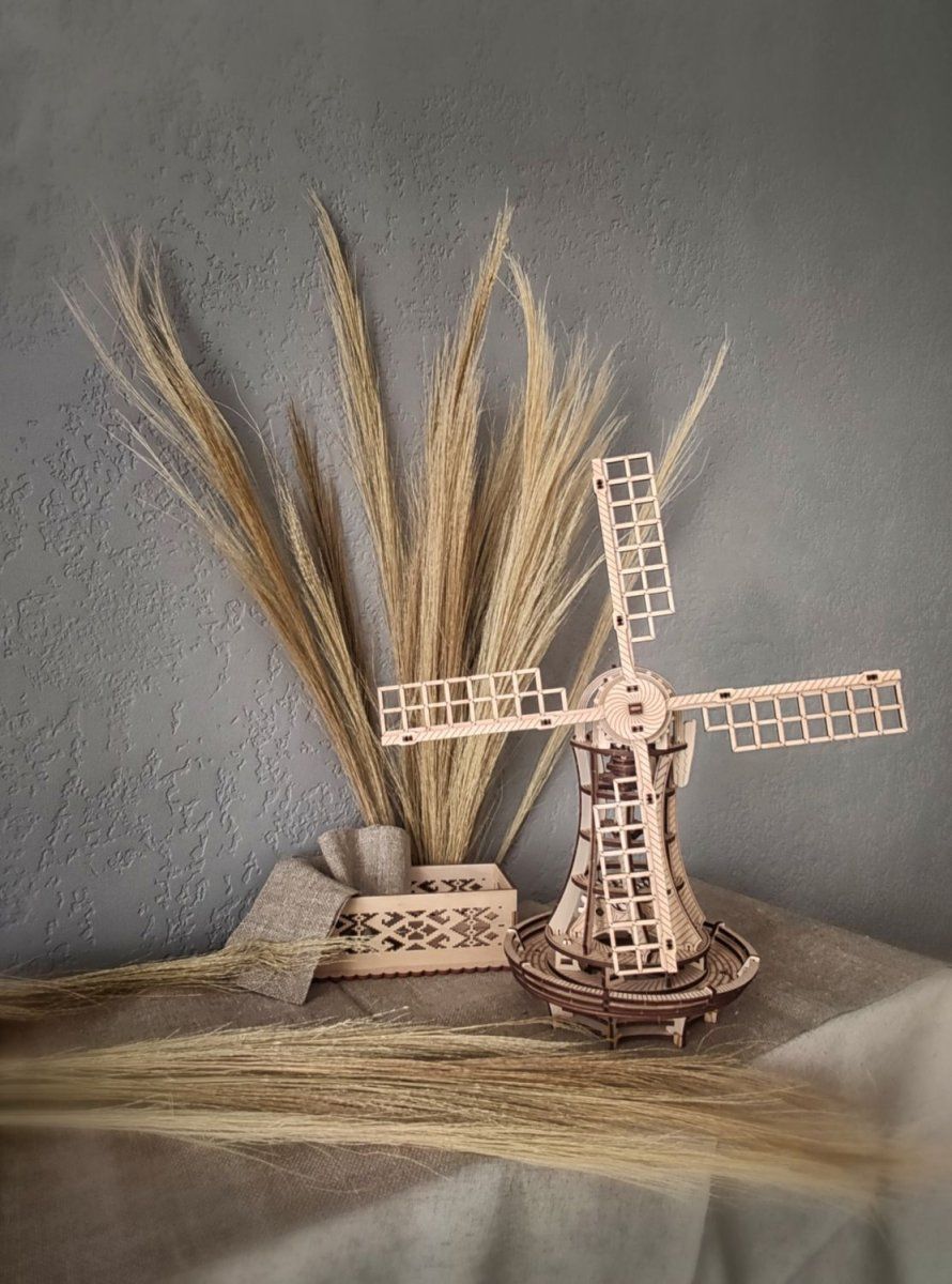 Сборная модель деревянная, конструктор 3D EWA Ветряная мельница механическая