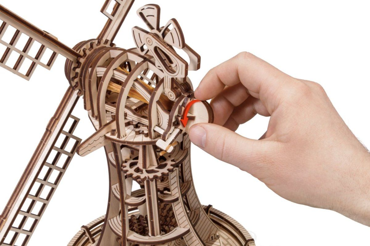 Сборная модель деревянная, конструктор 3D EWA Ветряная мельница механическая