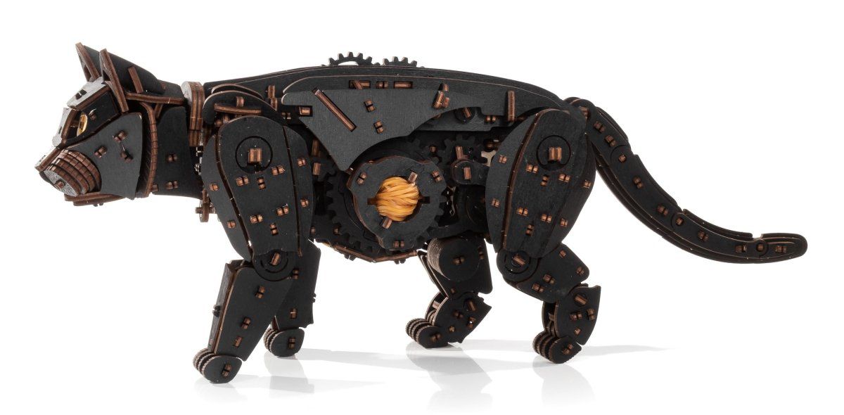 Сборная модель деревянная, конструктор 3D EWA Механический Черный Кот (Кошка)