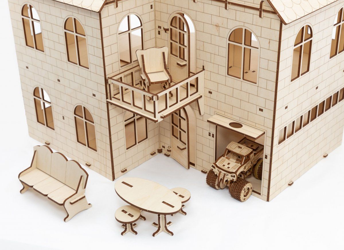 Сборная модель из дерева 3D EWA Кукольный дом с лифтом EHouse — Eco Wood  Art (EWA) - механические сборные модели, декор и деревянные пазлы.