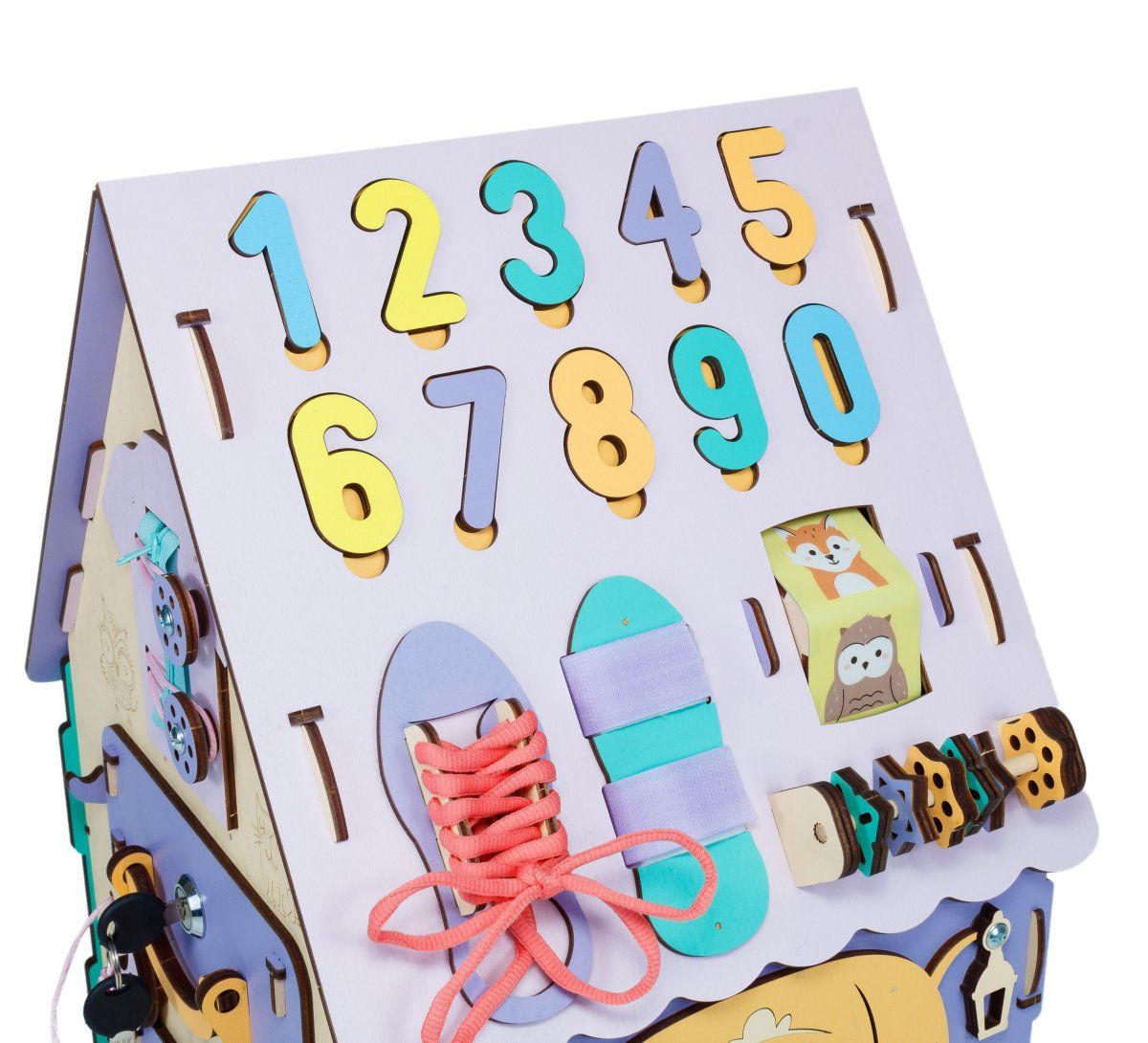 Бизиборд деревянный, бизидом развивающий EWA Домик