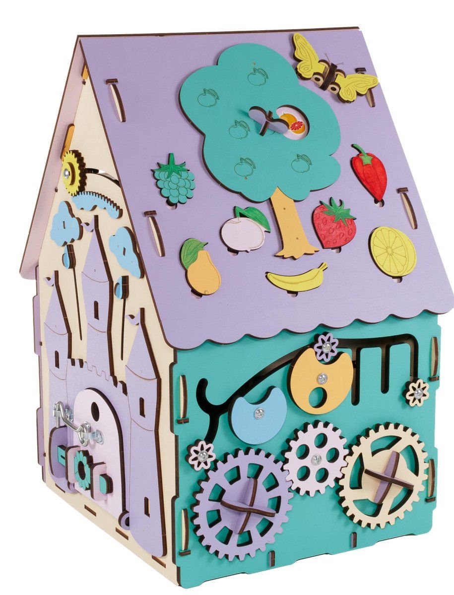 Бизиборд деревянный, бизидом развивающий EWA Домик