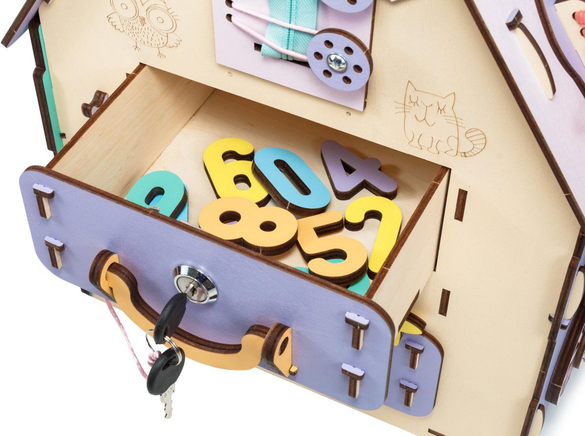 Бизиборд деревянный, бизидом развивающий EWA Домик