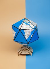 Конструктор деревянный 3D EWA Глобус Икосаэдр с секретом (шкатулка, сейф) синий